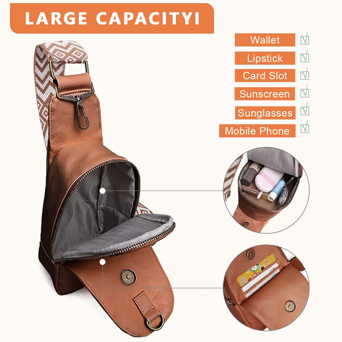 PALAY Women Crossbody Chest Bag for Daily Travel with 13.5×23 cm Storage | Pure Color PU