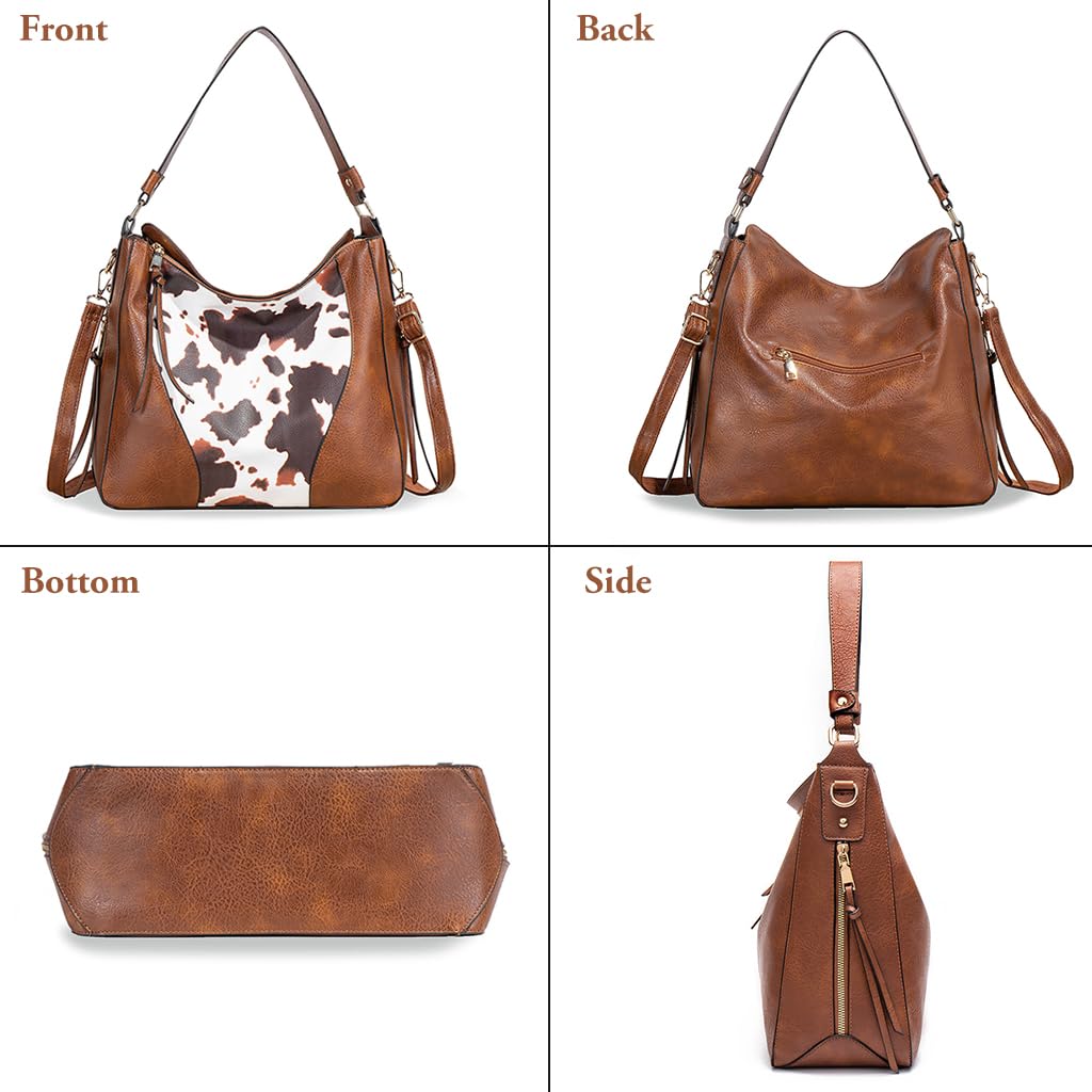 PALAY Shoulder Bag for Women with Removable Crossbody Strap and 31x13x29cm Soft PU Leather | Vintage Brown Spot Patch Tote for Daily Use