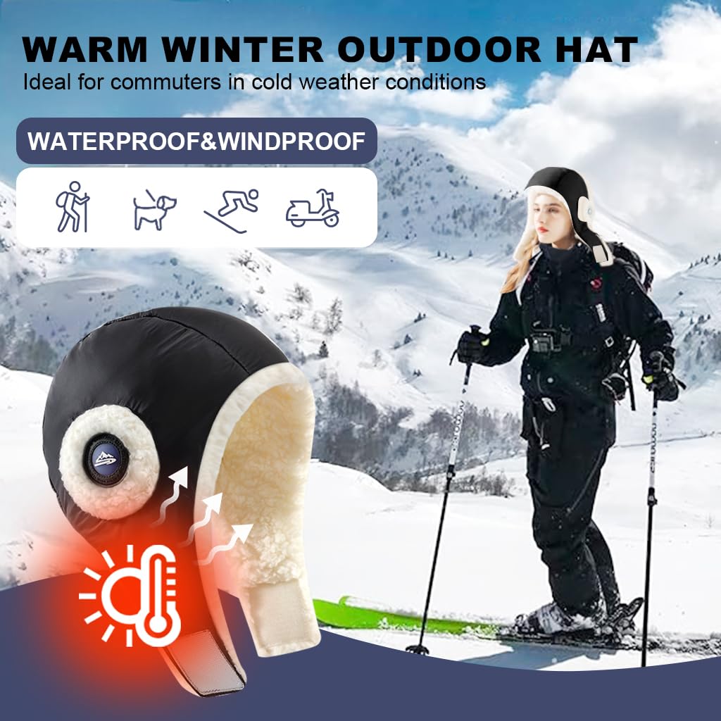 PALAY Thermal Winter Ski Hat for Men with Adjustable Earflap and Cotton Fleece Liner | Windproof Black Cap for Outdoor Sports