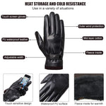 PALAY® Black Winter PU Leather Fleece Warm Lining Gloves for Riding,Touch Screen Fashion Winter Leather Gloves for Men Driving,Style 1