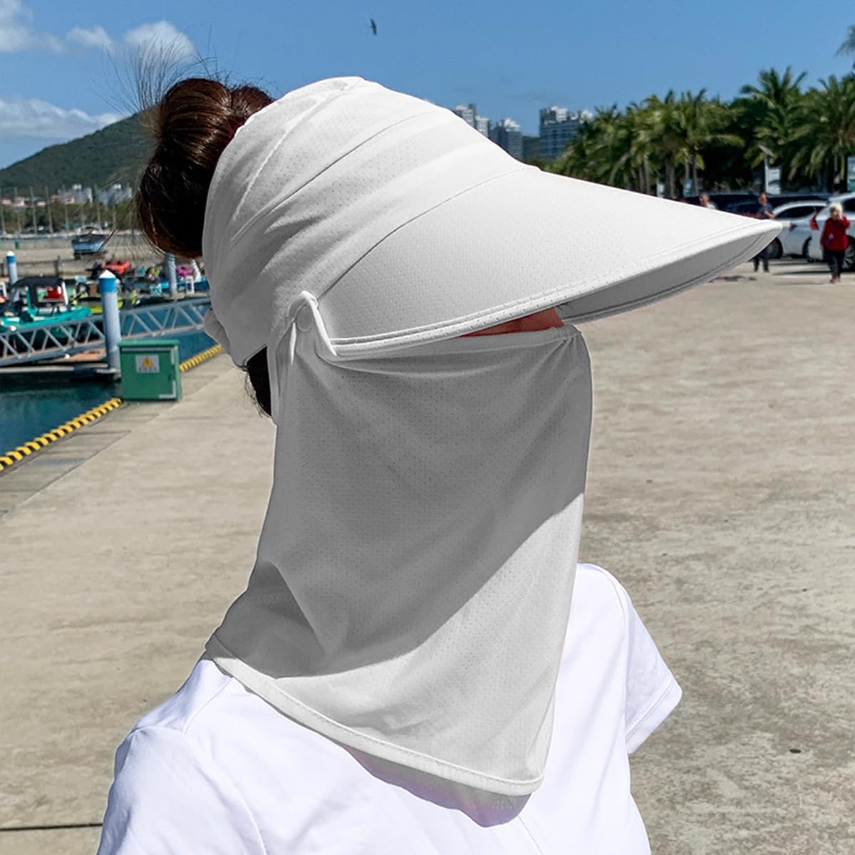 PALAY Sun Hat for Women with Detachable Face Cover and Wide Brim | 2PCS Grey Outdoor Visor