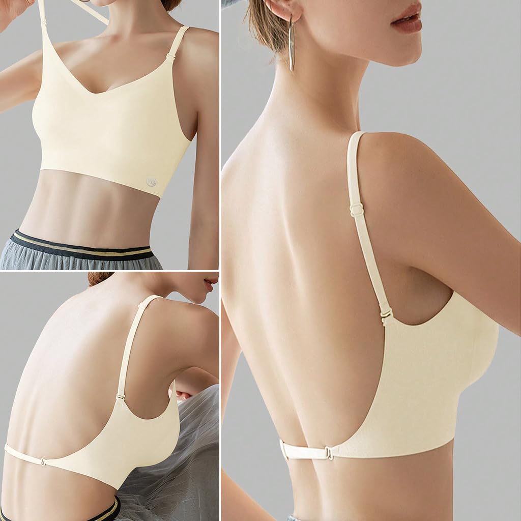 PALAY® Women's Bra Summer V-Neckline Bra with Adjustable Strap Breathable Bra Stylish Cross Back Bra Yoga Bra Base Layer Bra, S