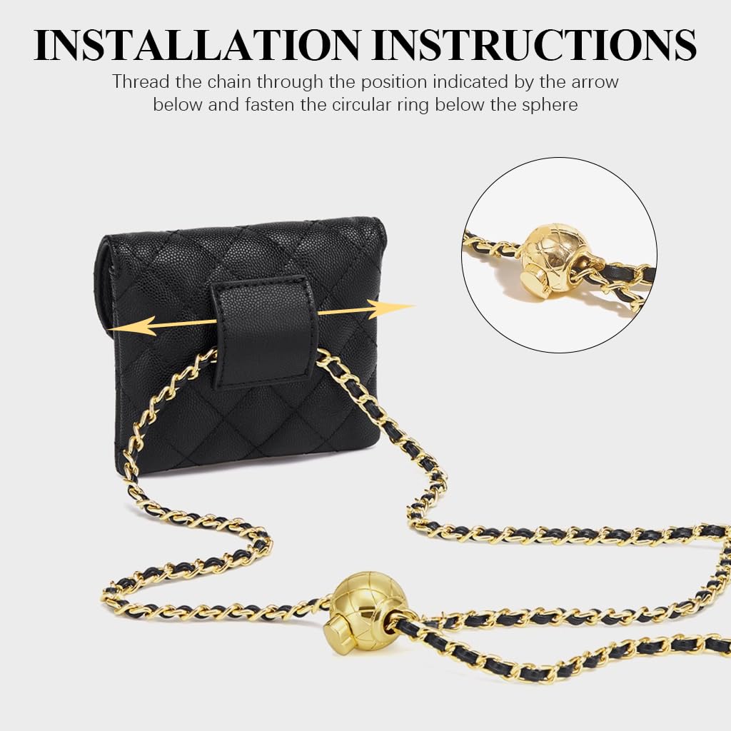 PALAY Mini Black Fanny Bag with Detachable Chain Belt featuring PU Design 11x9cm | Chic Gift for Women