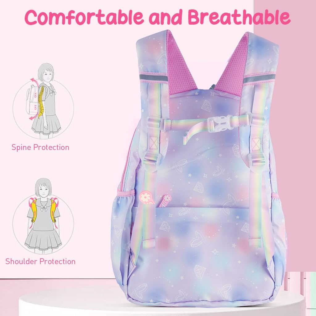 PALAY School Bag for Girls featuring 2 Main Compartments and Padded Straps | Purple Backpack