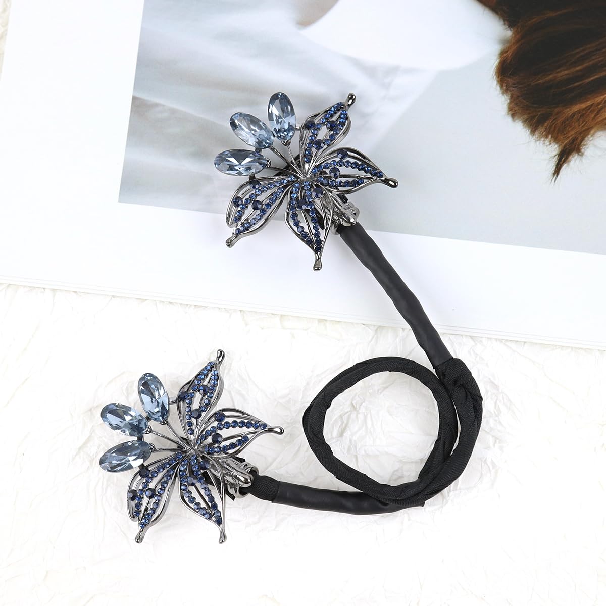 PALAY® Hair Bun Accessories for Women Floral Easy Hair Bun Maker for Hair Metal Rhinestone Bun Clips for Hair Elegant Hairstyle Twist Bun Shaper for Women Ladies Daily, Party, Wedding