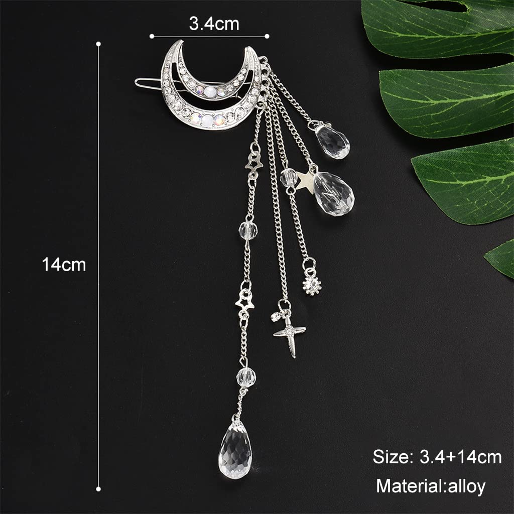 PALAY Hair Clips for Weddings and Parties featuring Moon Tassel Design 2 Pcs Gold | Alloy Hair Accessories for Women