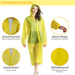 PALAY Rain Ponchos for Camping and Hiking featuring Drawstring Hood and 60 in Length | Reusable PEVA Raincoats for Men and Women