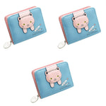 PALAY Small Wallets for Women with Zipper Coins Pocket and Rabbit Tassel Pendant Blue 3PCS