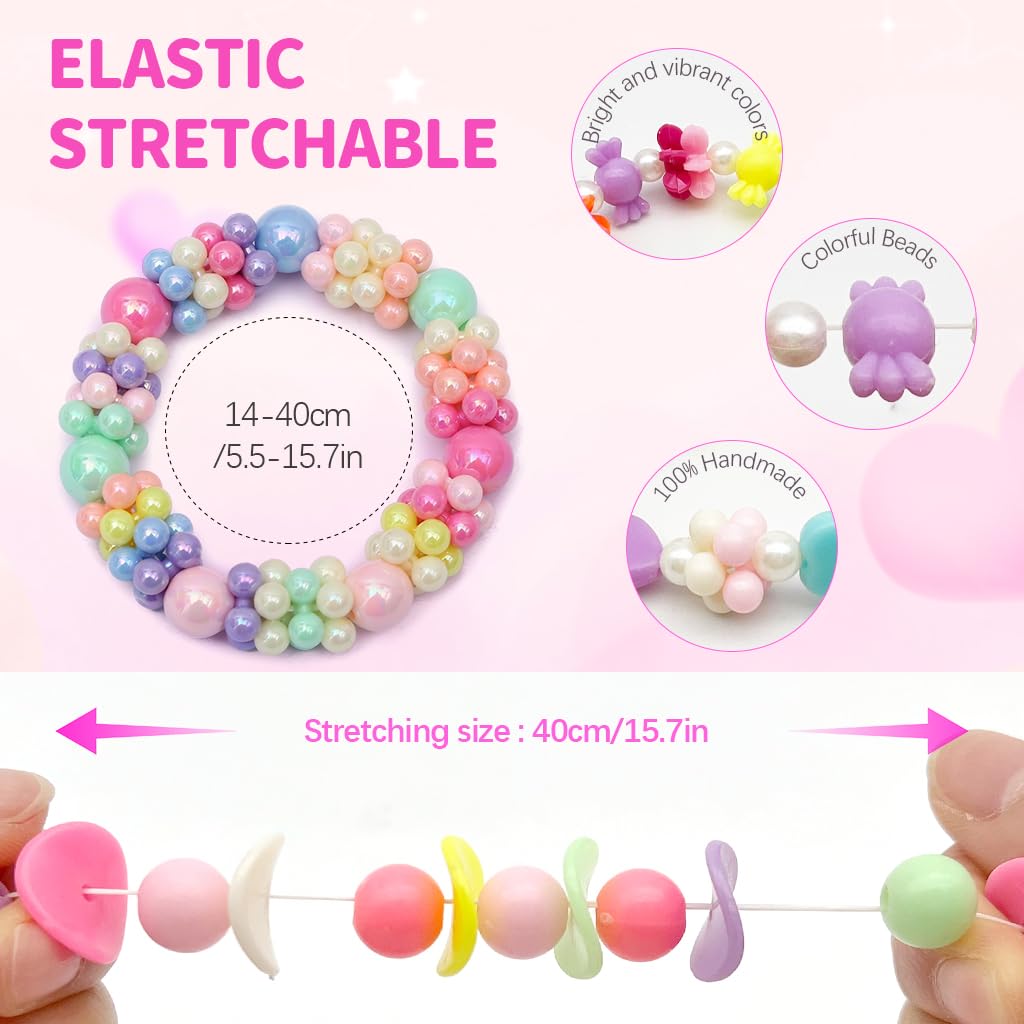 PALAY Bracelets for Girls 8Pcs Set with Elastic Beaded Design & Acrylic Material | Ideal Gift