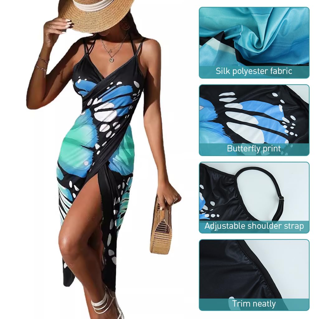 PALAY Beach Wear Dress for Women featuring Butterfly Print and Adjustable Fit | Lightweight Waterproof Cover Up 3 PCS