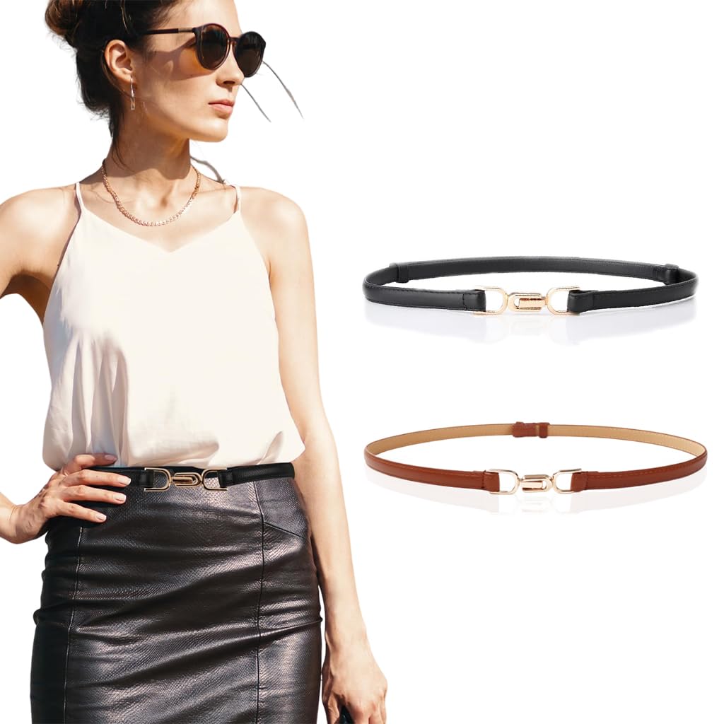 PALAY Waist Belt for Women featuring Golden Buckle Closure and Adjustable 96cm Fit | Black & Brown PU Leather Set