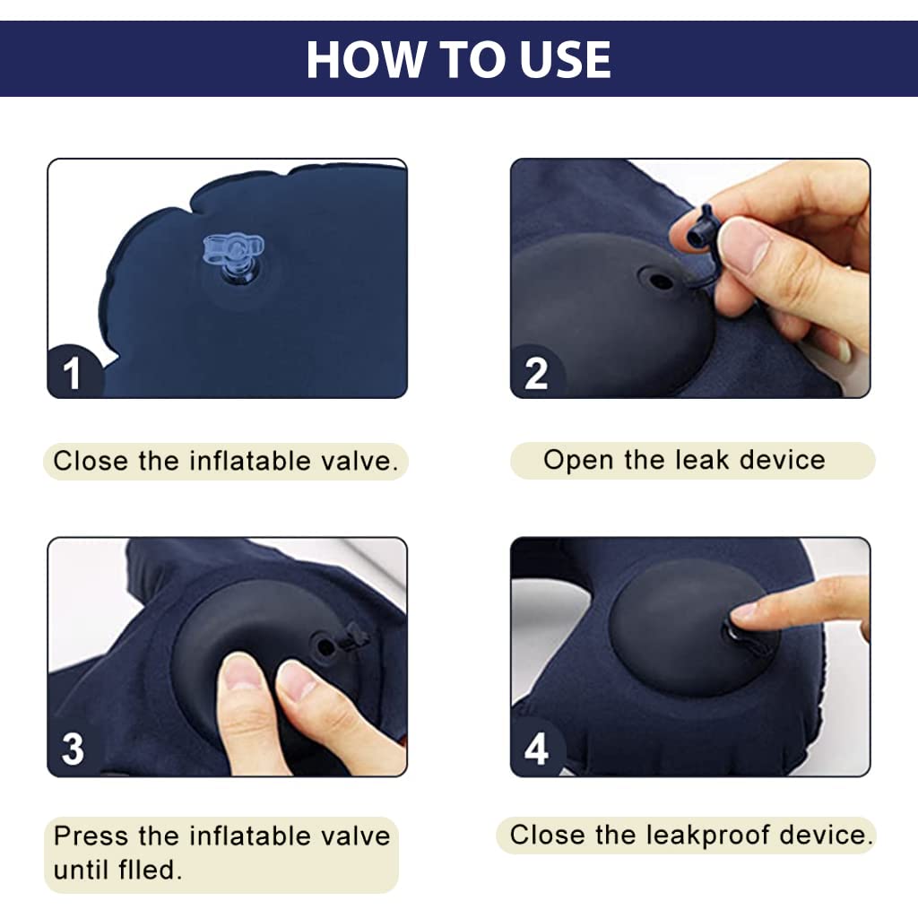 Palay Inflatable Travel Pillow for Airplane and Office with Built In Hand Pump | Soft Blue Flocking