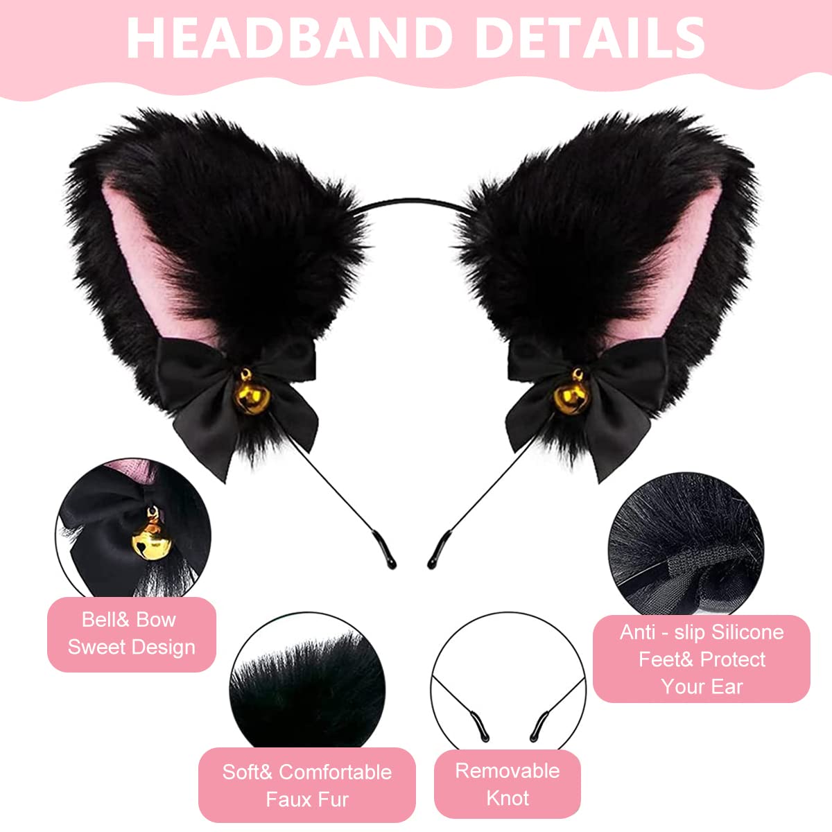 thumbnail image 2 of Cat Ears Headband With Bell Choker & Tail Set - Furry Fox Cosplay Costume Accessories 2 of 9
