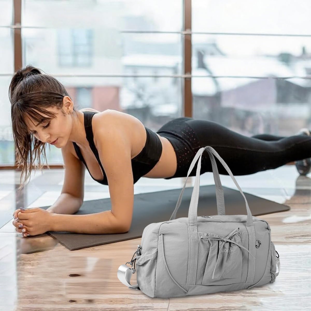 PALAY Traveling Bag for Women with Adjustable Shoulder Strap and 45 x 17 x 26 cm Capacity | Grey Oxford Gym Tote for Fitness and Travel