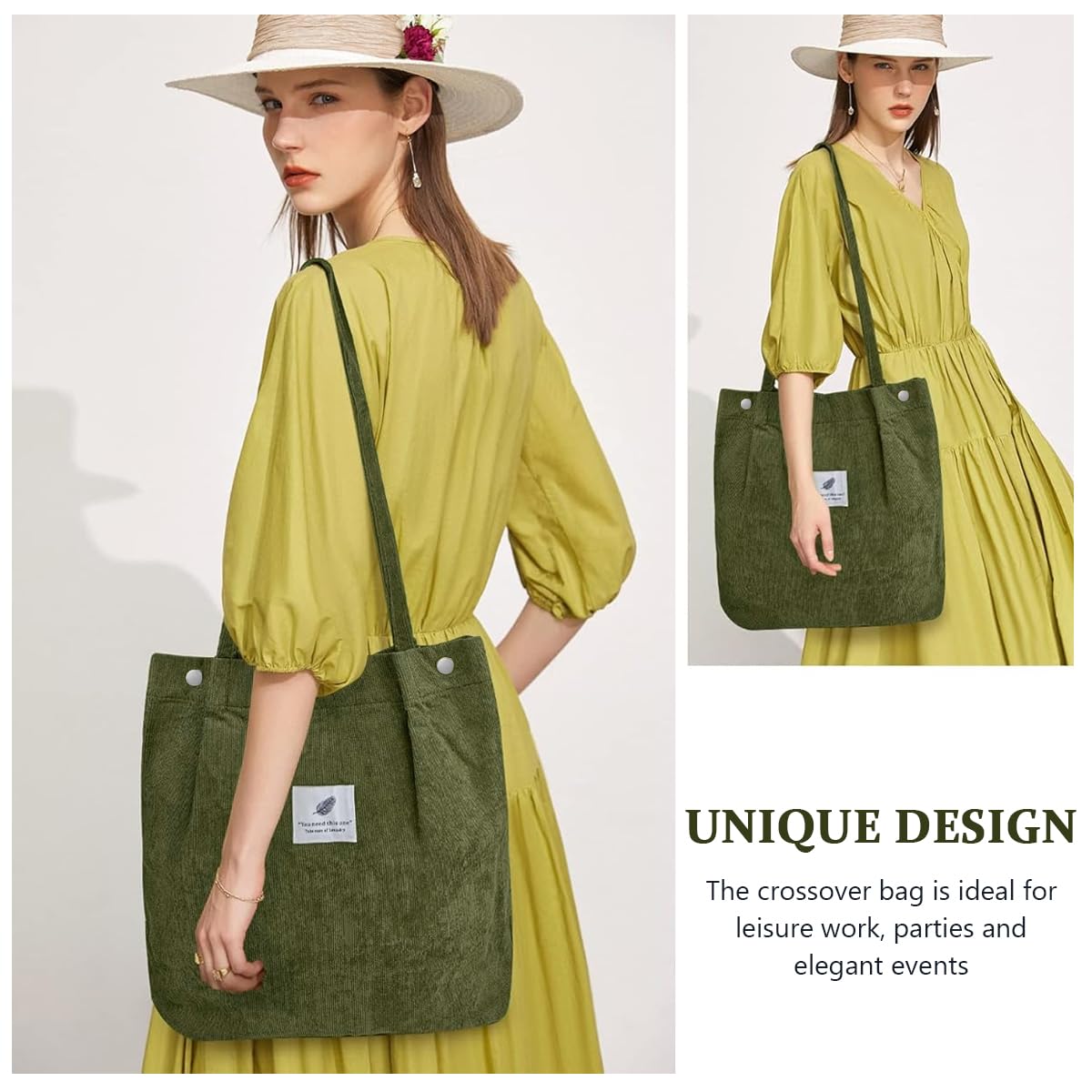 PALAY Tote Bag for Women with Reinforced Handle and L39xW12xH35cm Capacity | Dark Green Corduroy