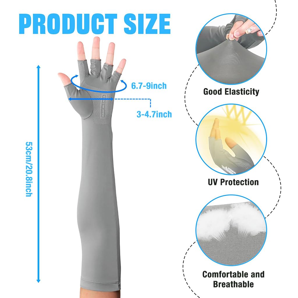 PALAY Arm Sleeves for Sun Protection with Fingerless Gloves and Anti Slip Grip | 1 Pair