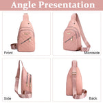 PALAY Crossbody Sling Bag for Women with 3 Zipper Pockets and Earphone Cable Hole | Pink Oxford Cloth Shoulder Bag 17x5x30cm
