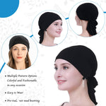 PALAY Cotton Chemo Caps for Women with Elastic Pre Tied Scarf and Stretchy Turban Beanie | Black and Grey