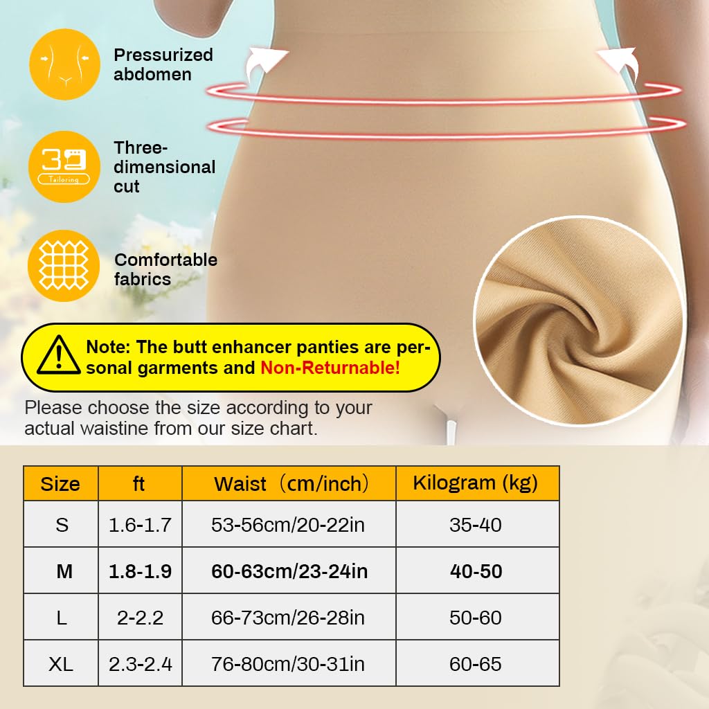 PALAY® Butt Lifter Padded Underwear for Women Hip Pads Enhancer Shapewear Shorts Seamless Tummy Control Panties Shaper Fake Pad, L(Beige)