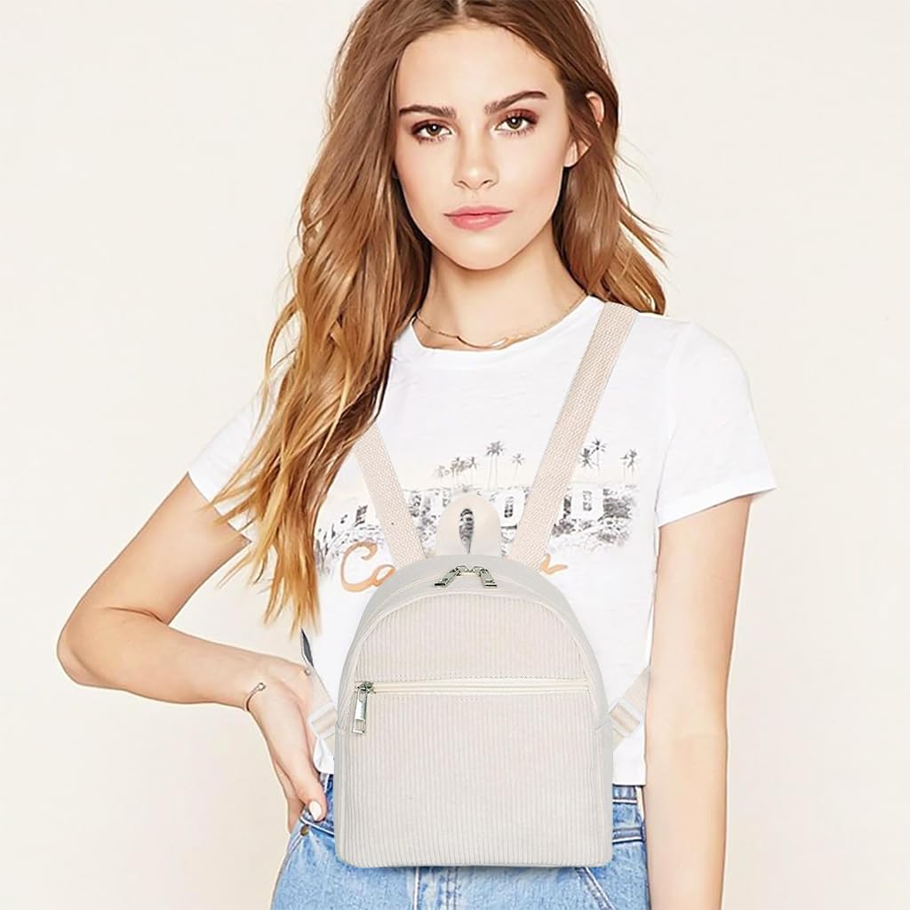 PALAY Small Backpack for Women with Double Layer Zipper 18x11x19 Corduroy Design | Travel and Daily Use