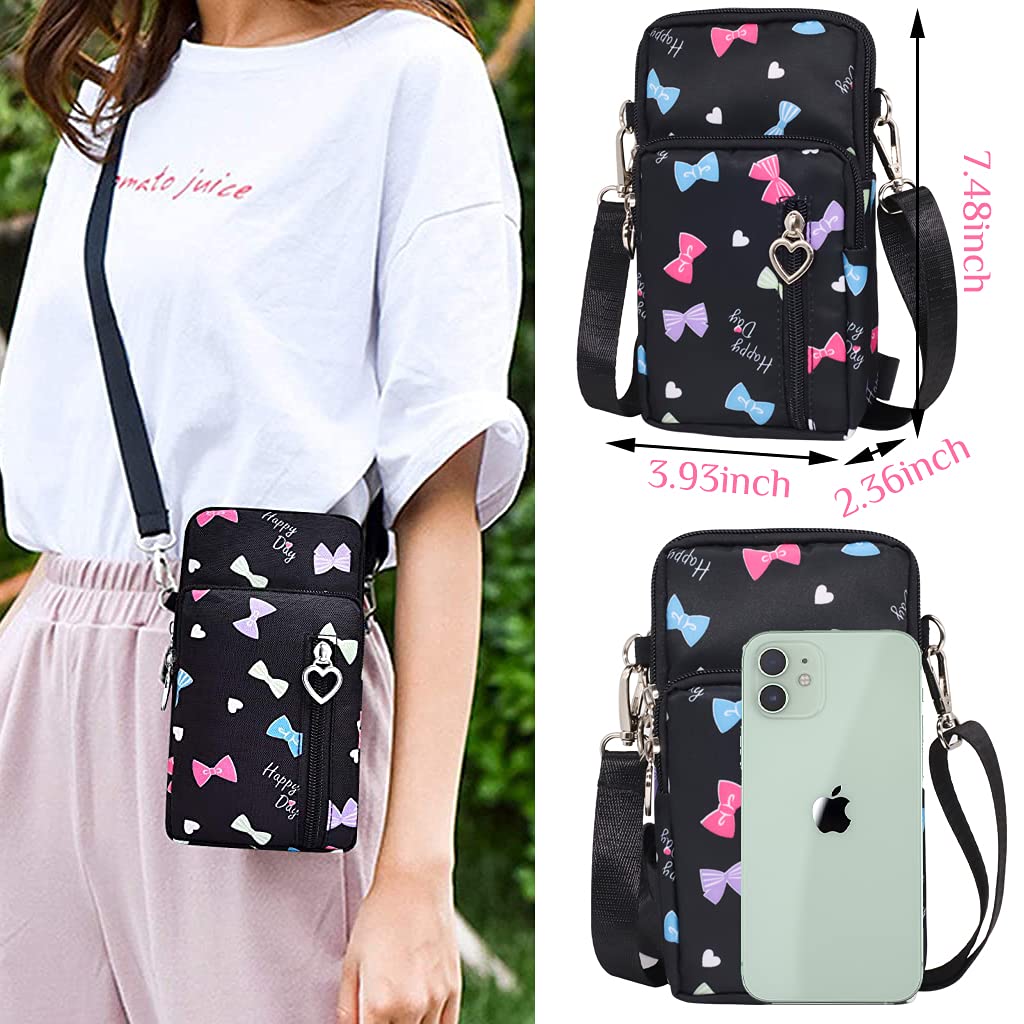 PALAY® Small Cross Body Bags Multifunctional 3 Layers with Bow Pattern Sling Bag for Women Girls Accommodate Phones Less Than 7.2 inches Cell Phone Purses Travel Sport Pouch