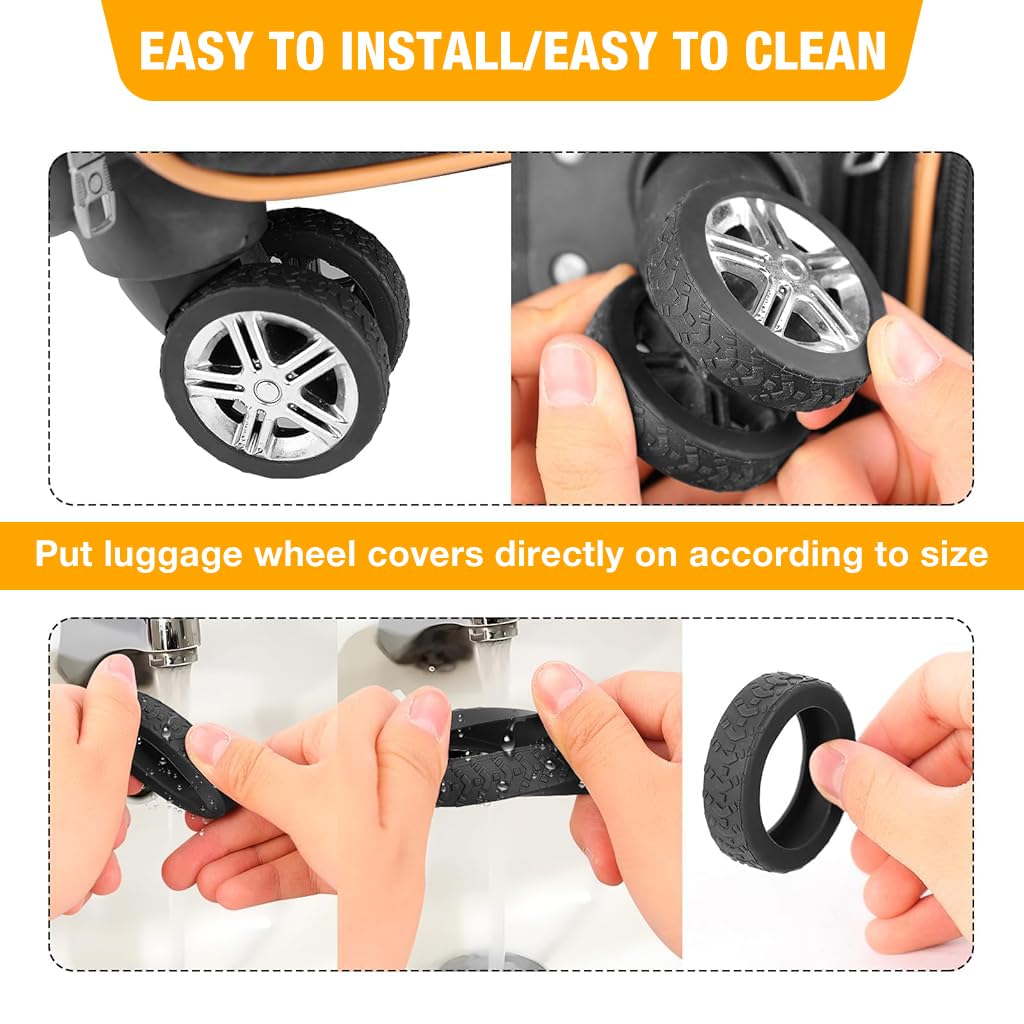 PALAY Luggage Wheel Silicone Protector Cover Set 16pcs for 2in Wheels | Black Silent Shock Proof