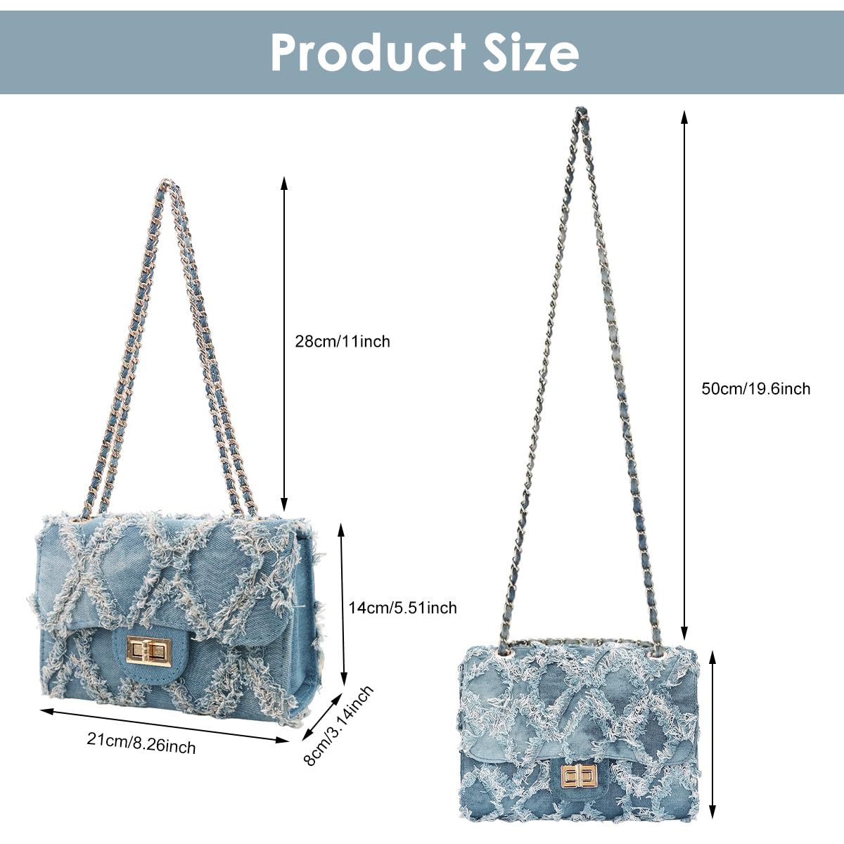 PALAY Small Shoulder Bag for Women with 21 x 9 x 14 cm Size and Metal Lock Closure | Blue Denim Crossbody