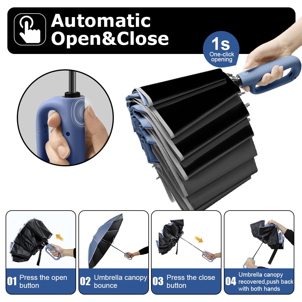 PALAY Umbrella for Travel and Outdoor Use with 50 in Canopy and 10 Dual Ribs | Automatic Open Close
