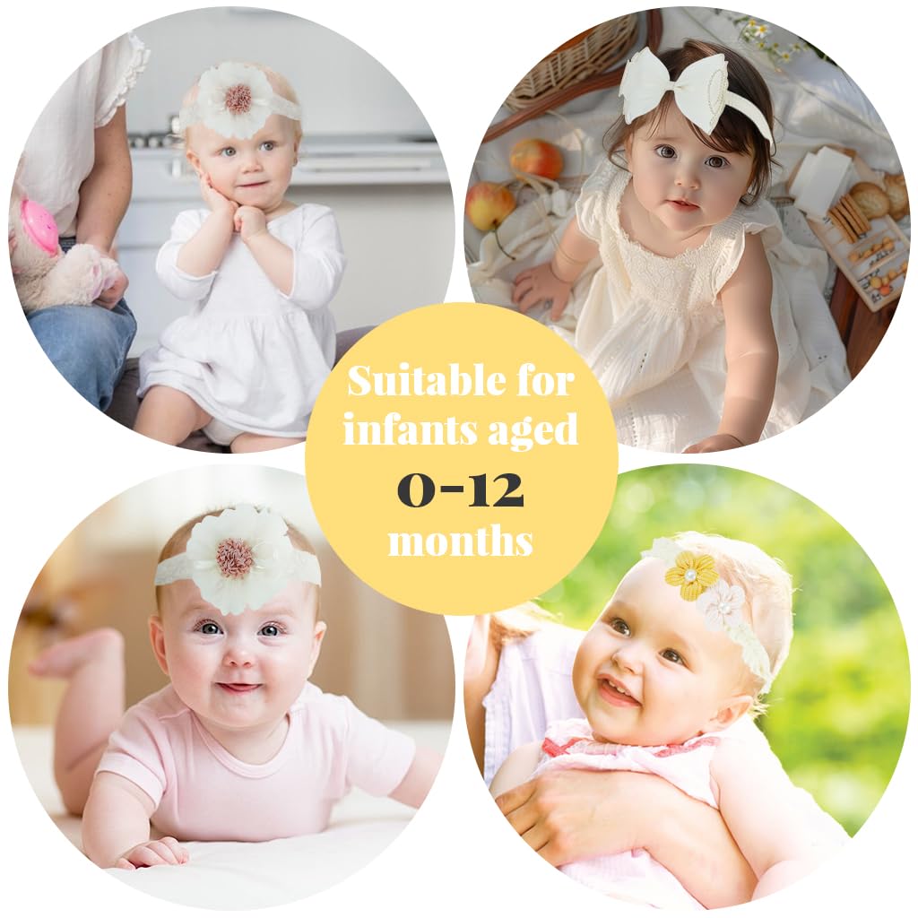 PALAY Baby Headband Set for Girls featuring Soft Elastic Nylon | 3Pcs Lace Bow Design