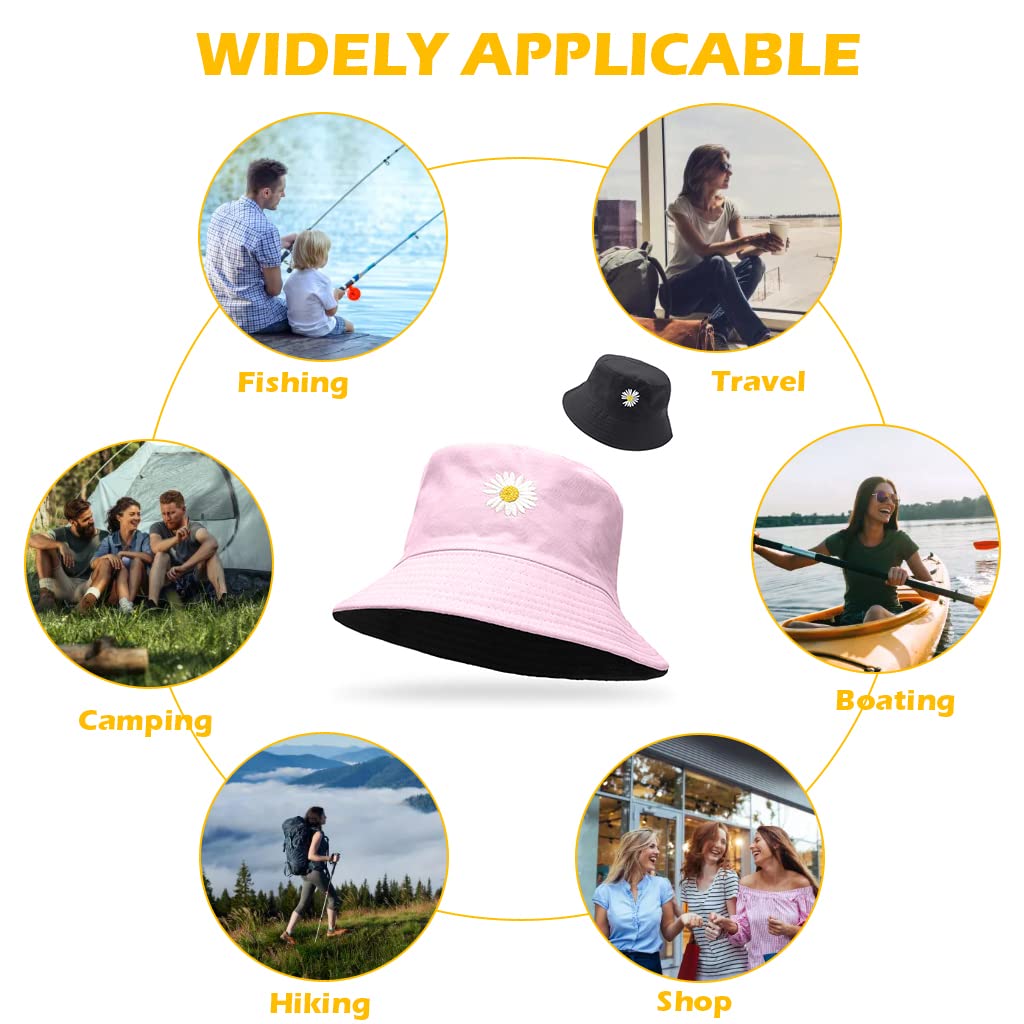 PALAY® Bucket Hat for Girls Foldable Cotton Little Daisy Print Sun Beach Cap Fisherman Hat Casual Outdoor Cap Lovely Bomber Hats for Women Men Boy Girl