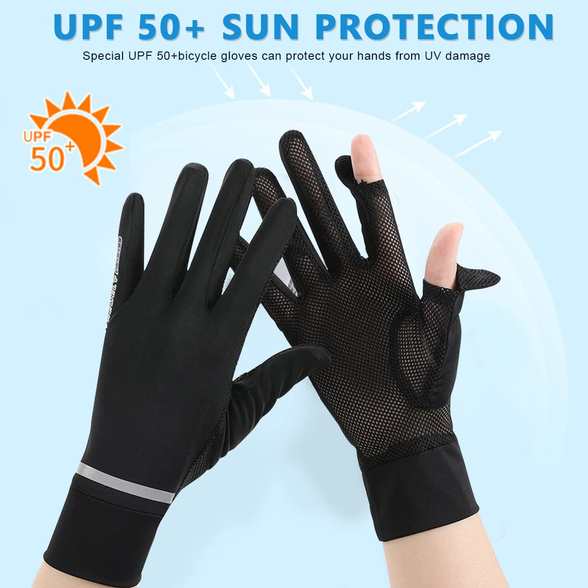 PALAY® silk Hand Gloves For Women Sun Protection Summer Cooling Black Bike Gloves For Cycling Fishing, Non-Slip Touch Screen Mesh Breathable Full