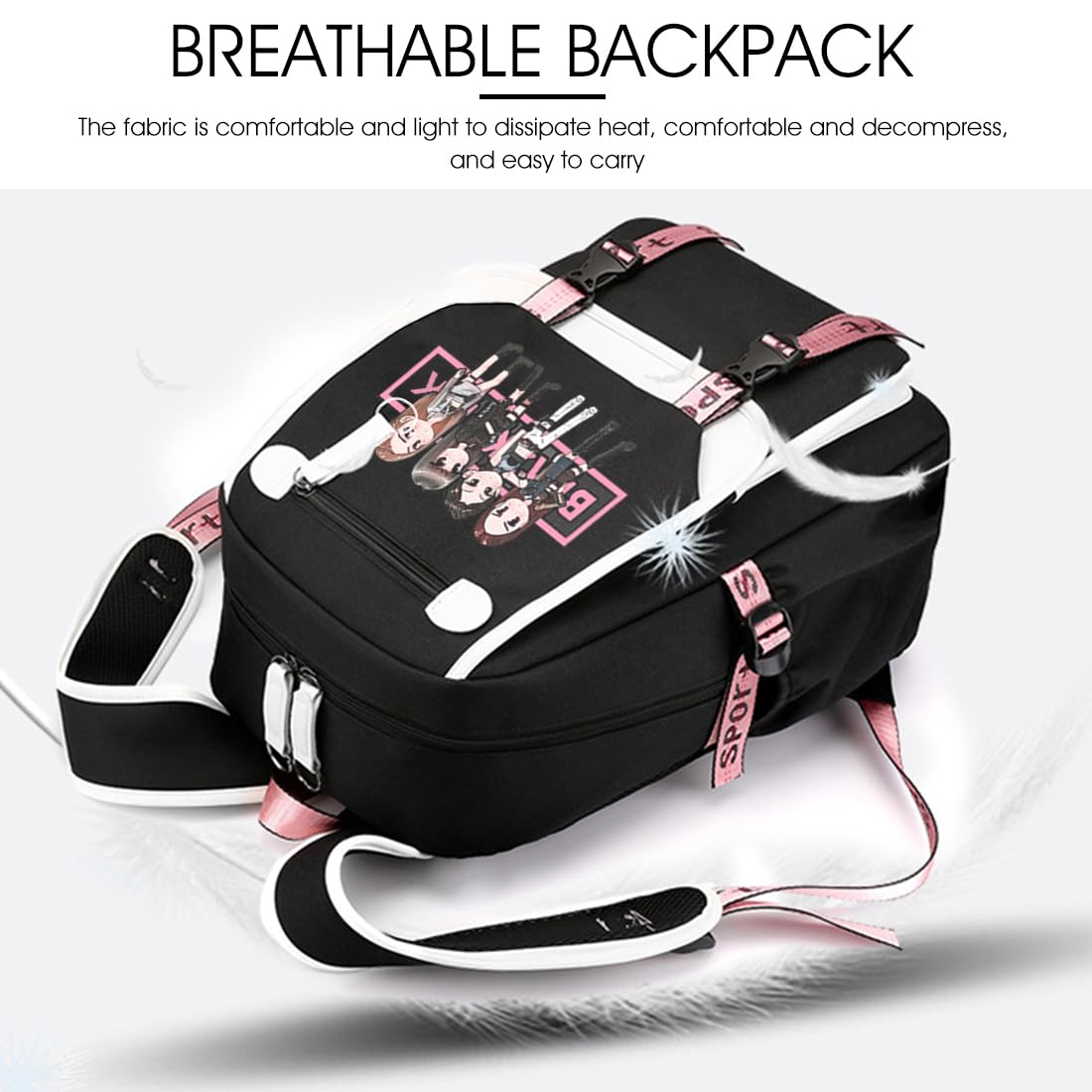 PALAY Blackpink School Backpack for Girls with USB Charging Port and 15.6 in Laptop Fit | Nylon Travel Bag