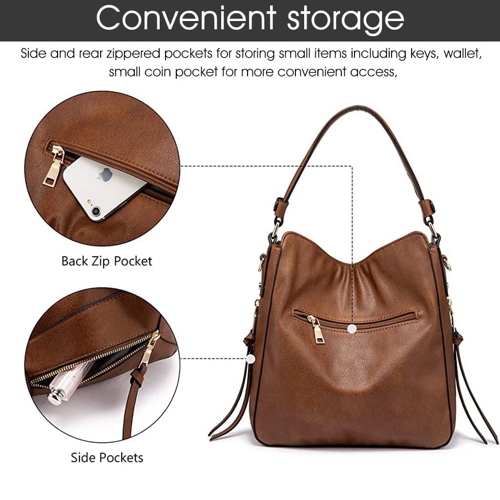 PALAY® Brown Faux Leather Tote Handbag for Women Fashion with Classic Shoulder Crossbody for Lady & Girl Solid Color