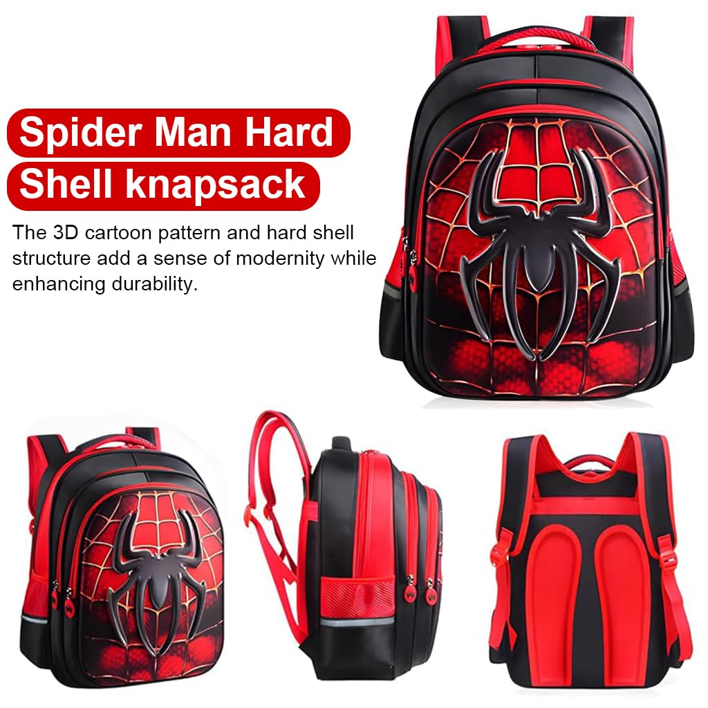 PALAY School Kids Backpack for 6–10 Years with 3D Hard Shell Spider Design and Padded Straps