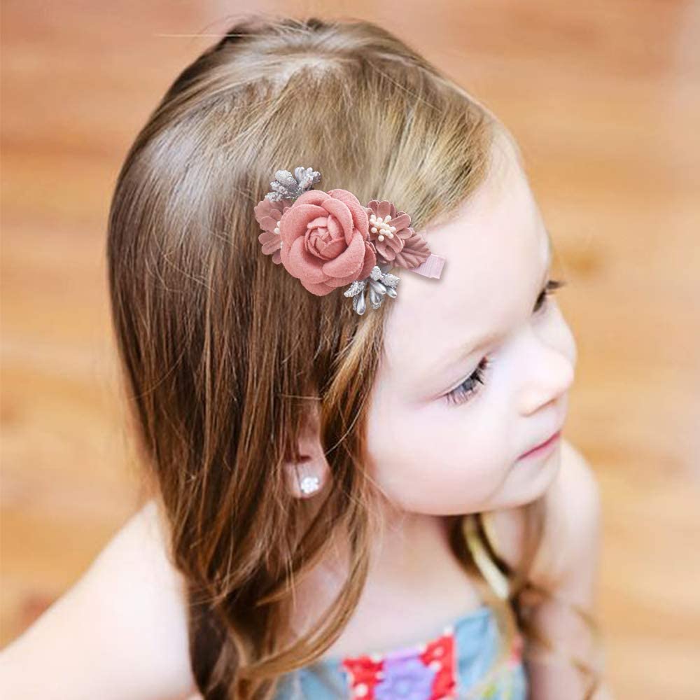 PALAY® 3Pcs Flower Hair Clips for Girls Kids Handmade Floral Hair Bow Hair Accessories for Girls Baby Toddlers Teens Gifts - Pink