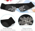 PALAY® Belts for Women Dresses Jumpsuit Dress Belts Vintage Elastic Wide Leaf Waist Belt Waistband (Black)