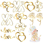 PALAY® 12Pcs Cake Decorations Luxury Golden Acrylic Rose Heart Shaped Cake Topper Decorations for Birthday Cake Anniversary Wedding Cake