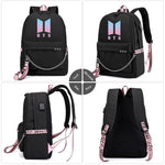 SANNIDHI® Kpop Bangtan Boys Casual Backpack Daypack Laptop Bag School Bag Bookbag Shoulder Bag with USB Charging Port