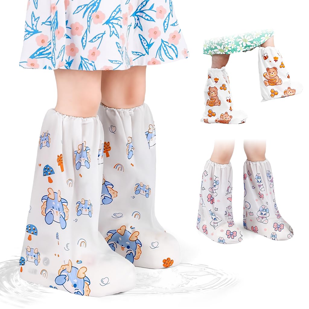 PALAY Rain Shoe Covers for Kids featuring Elastic Collar and Wear-Resistant PE Material | 3 Pairs 28cm Fit for Ages 5–12