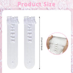 PALAY Knee High Socks for Girls with Lace Bow Design in White | Calf-Length Lolita Style