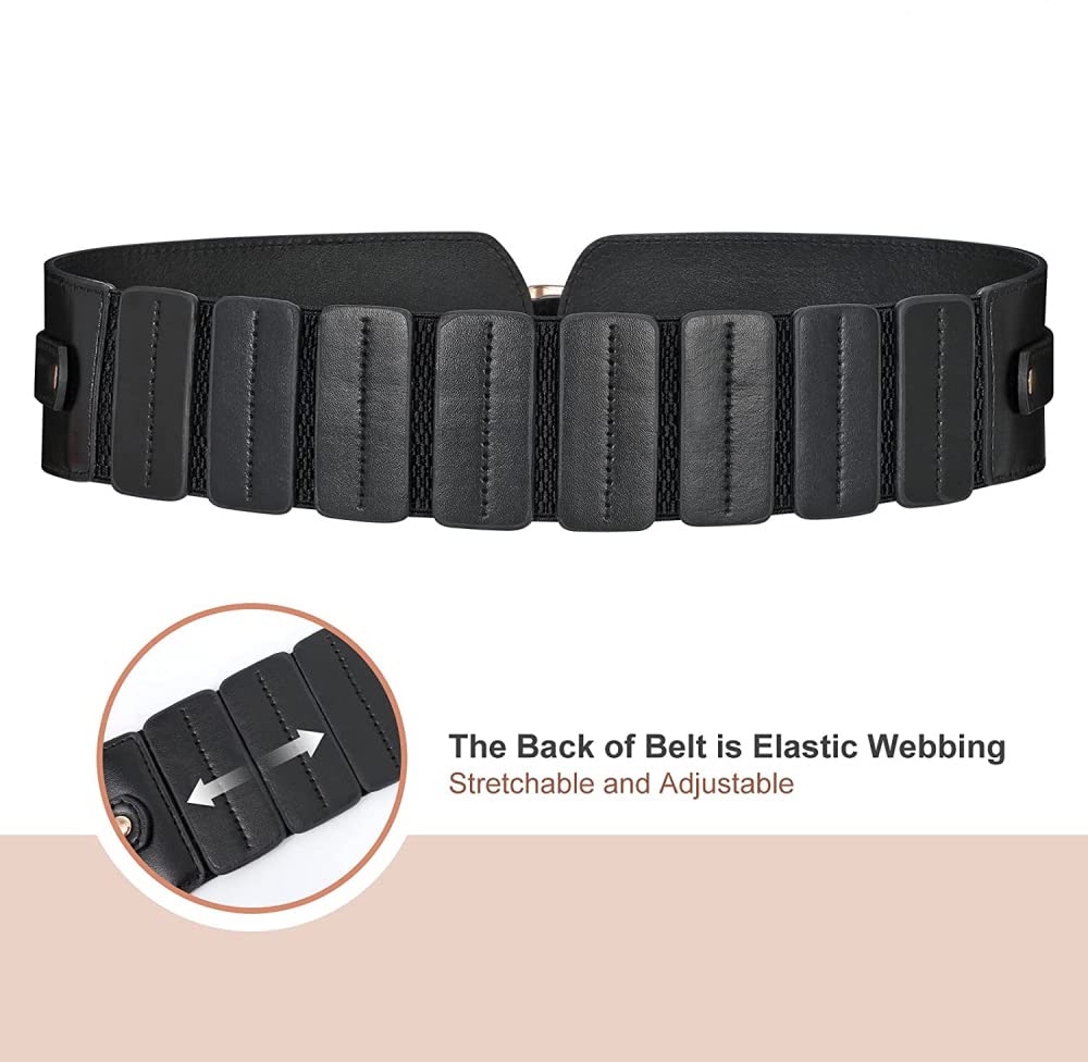 PALAY® Black Belt for Women Dress Stretchy Fashion PU Leather Wide Waist Belt Vintage for Dress Blouse Blazer -Fit Waist 23-33"