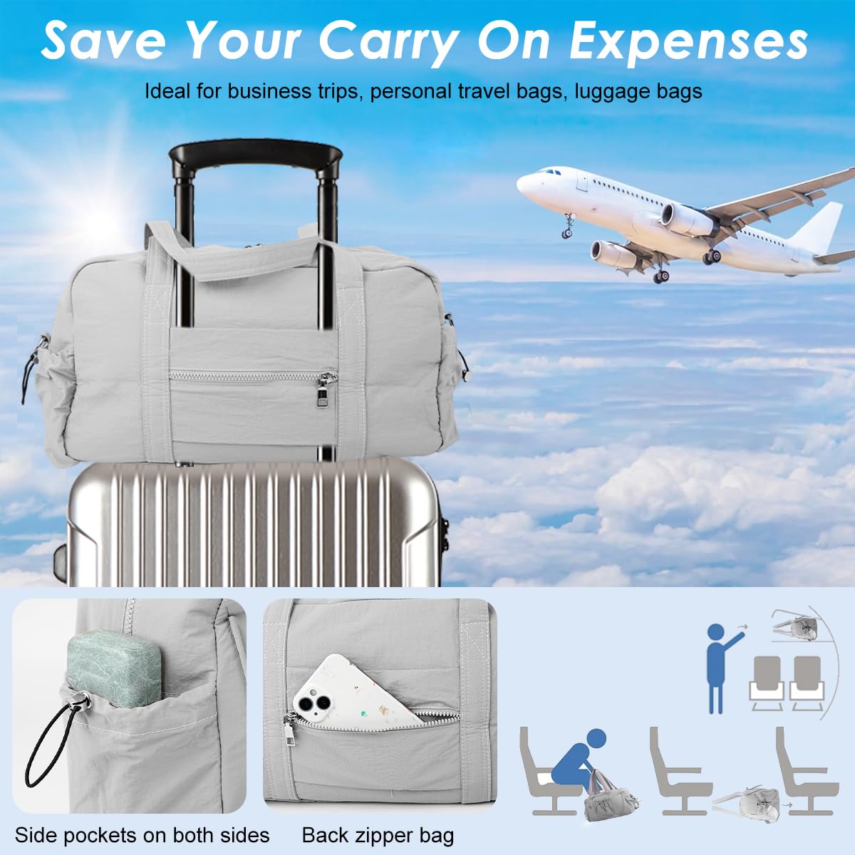 PALAY Traveling Bag for Women with Adjustable Shoulder Strap and 45 x 17 x 26 cm Capacity | Grey Oxford Gym Tote for Fitness and Travel