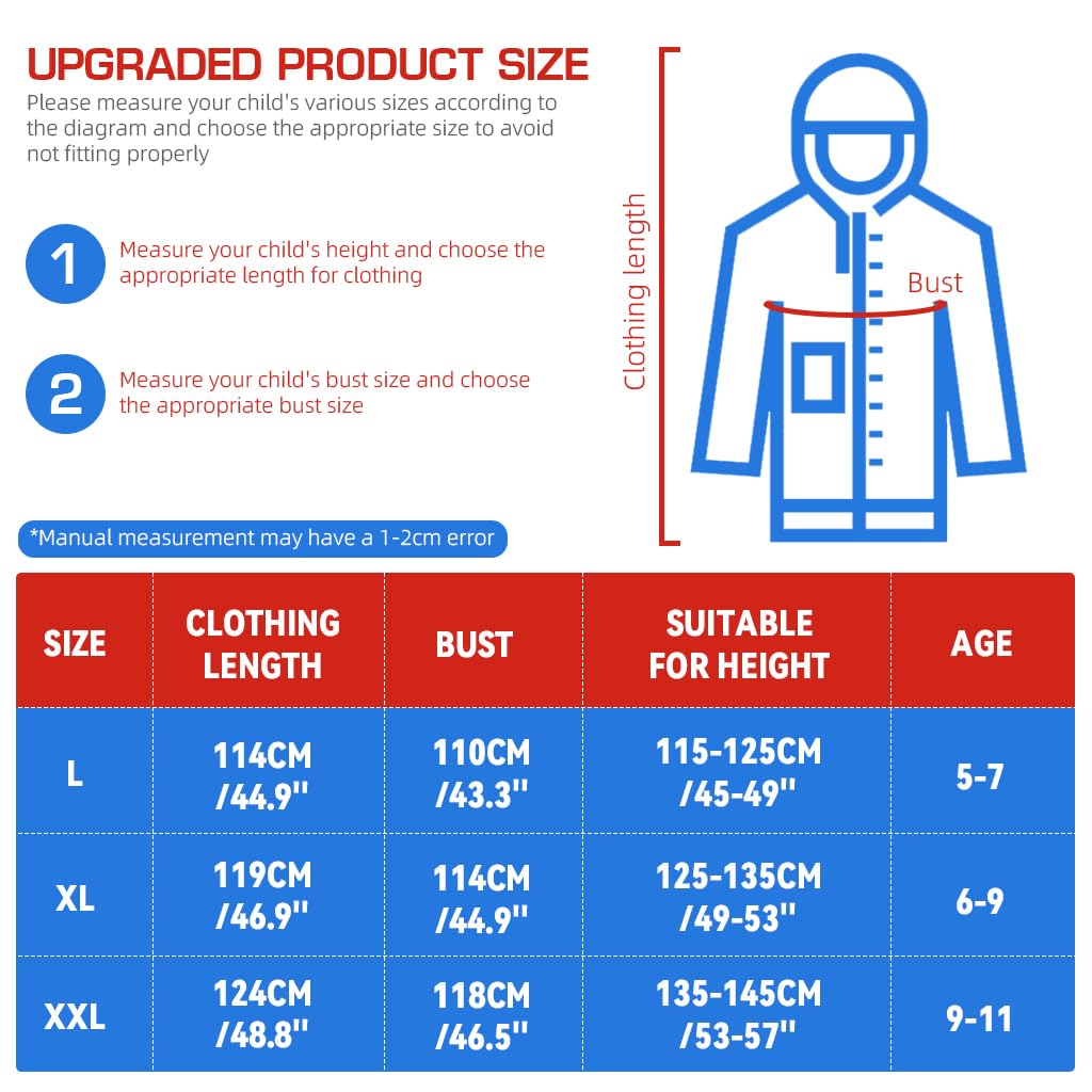 PALAY Raincoat for Boys with Wide Brim Hood and Backpack Cover | EVA Knee Length 6–9 Years