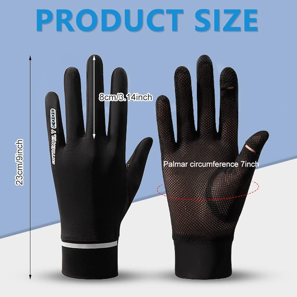 PALAY® silk Hand Gloves For Women Sun Protection Summer Cooling Black Bike Gloves For Cycling Fishing, Non-Slip Touch Screen Mesh Breathable Full Finger Gloves, Upf 50+