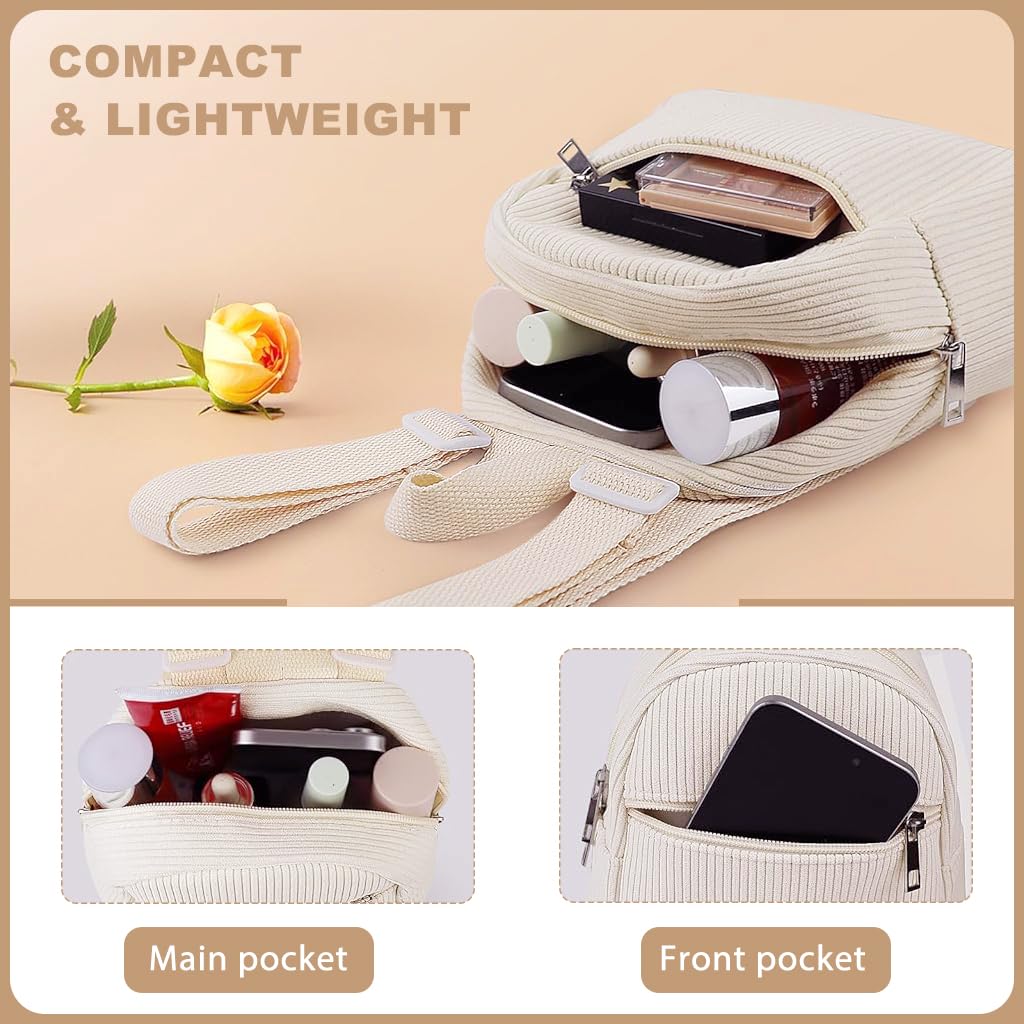 PALAY Small Backpack for Women with Double Layer Zipper 18x11x19 Corduroy Design | Travel and Daily Use