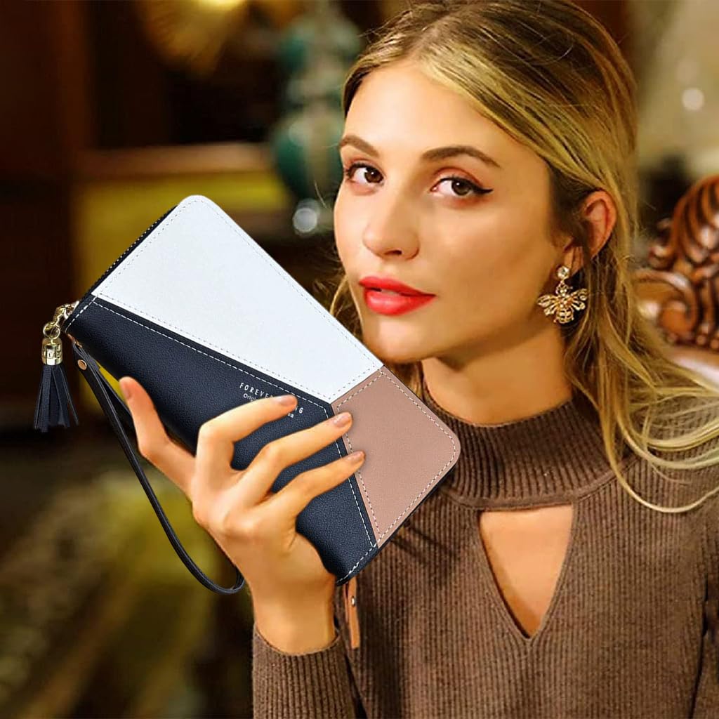 PALAY Women's Long Wallet for Daily Use with 10 Card Slots and Zipper Closure | Black