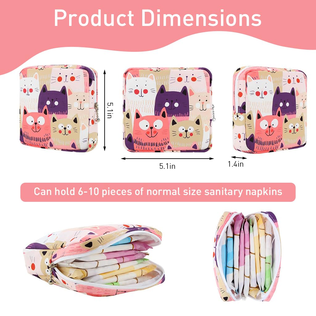 PALAY® Sanitary Pads Storage Pouch Cartoon Canvas Zipper Pouches Storage Pouches Coin Bags Multi-purpose Cartoon Canvas Zipper Pouches Makeup Pouches, 5''x5''