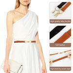 PALAY Waist Belt for Women Dresses with Metal Interlock Buckles, 2pcs Elastic PU Set | Black and Brown Slim Belts for Jeans and Blazers
