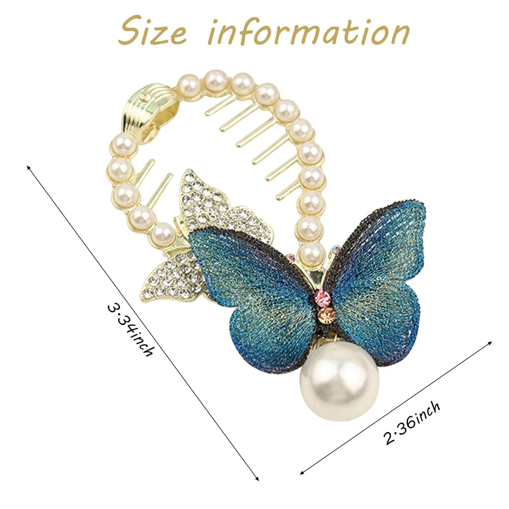 PALAY Hair Bun Accessories for Women with Pearl Butterfly Clip and Self Lock Design | Elegant Alloy Rhinestone Holder for Wedding or Daily Hairstyles