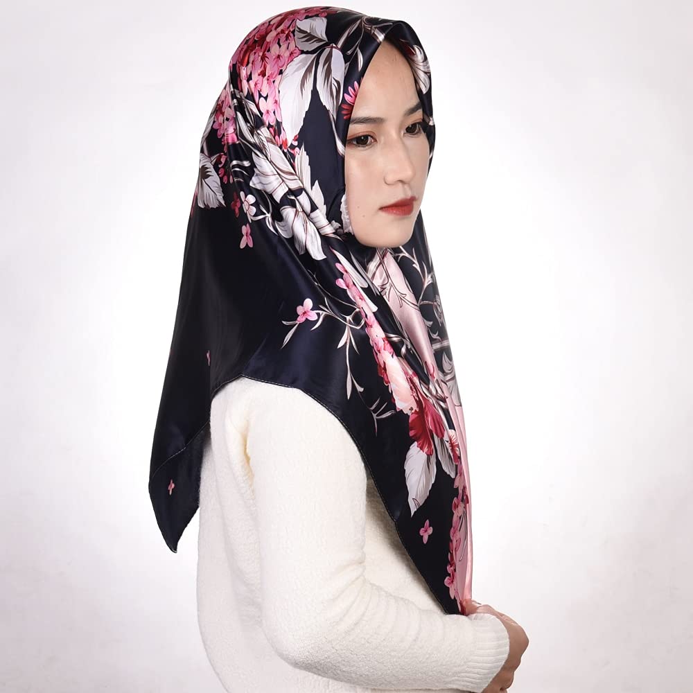 PALAY Scarf for Women 90 x 90cm Satin Square Headscarf for Sleeping and Daily Wear | Pink